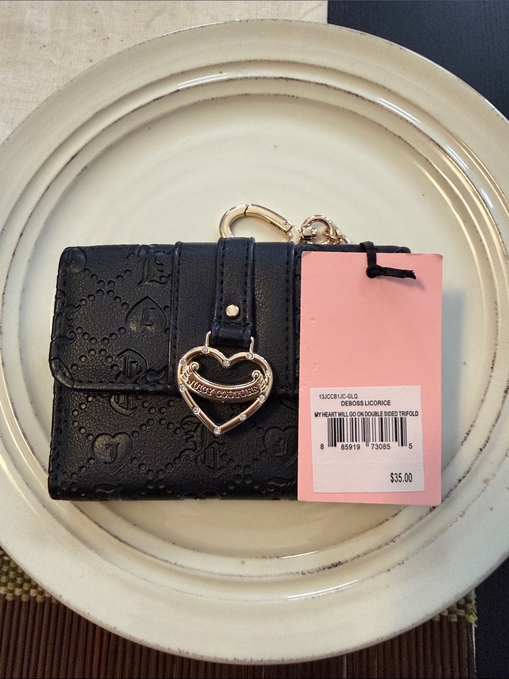 Juicy Couture Black Embossed Heart Charm Key Card Holder